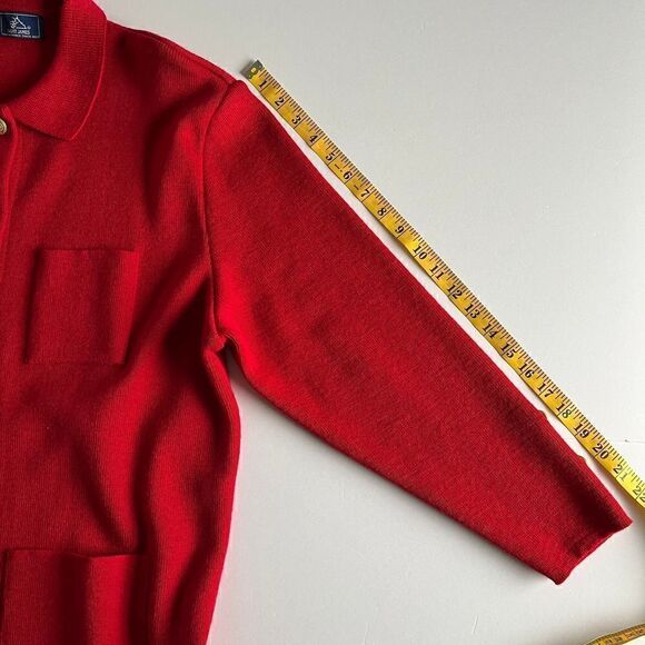 Saint James 100% Pure New Wool Red Cardigan Jacket Gold Buttons Size US 16 - Picture 9 of 13